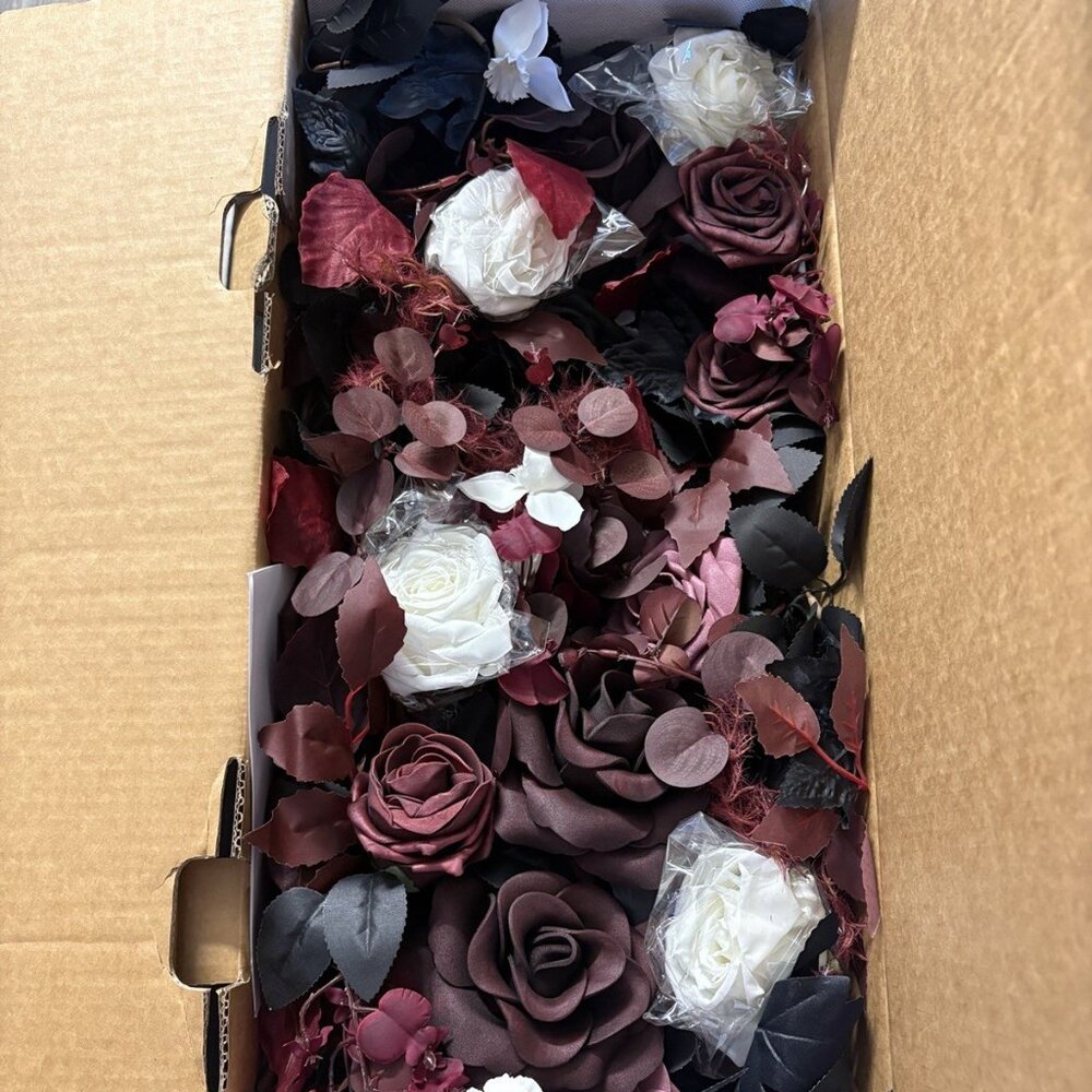 Wedding Arch Backdrop Stand 7.2FT with Flowers & Drapes‎ – Black Burgundy Decor - Picture 4 of 4